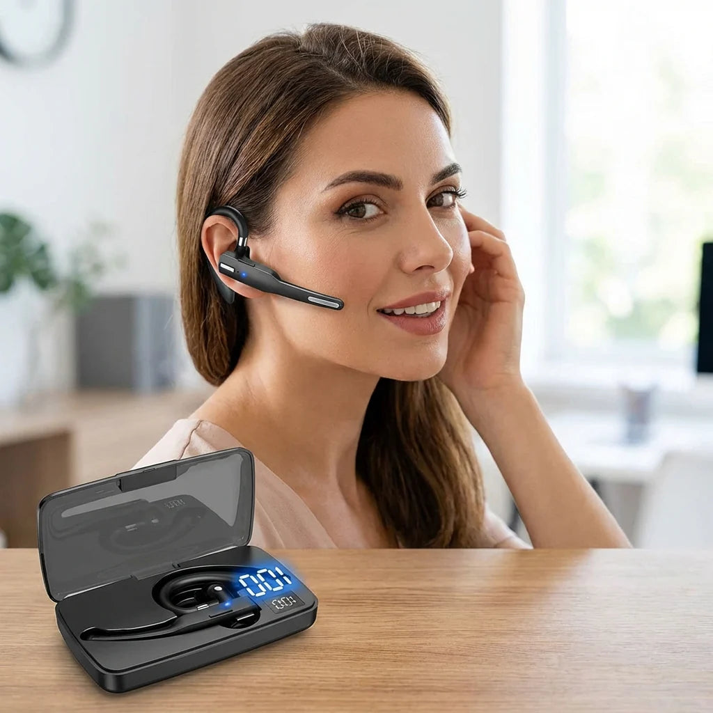 Bluetooth 5.1-headset med støjreduktion og dobbeltmikrofon til mænd