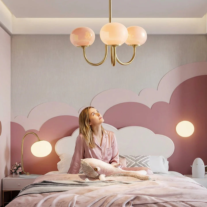 Moderne lyserød og guld lysekrone loftslampe