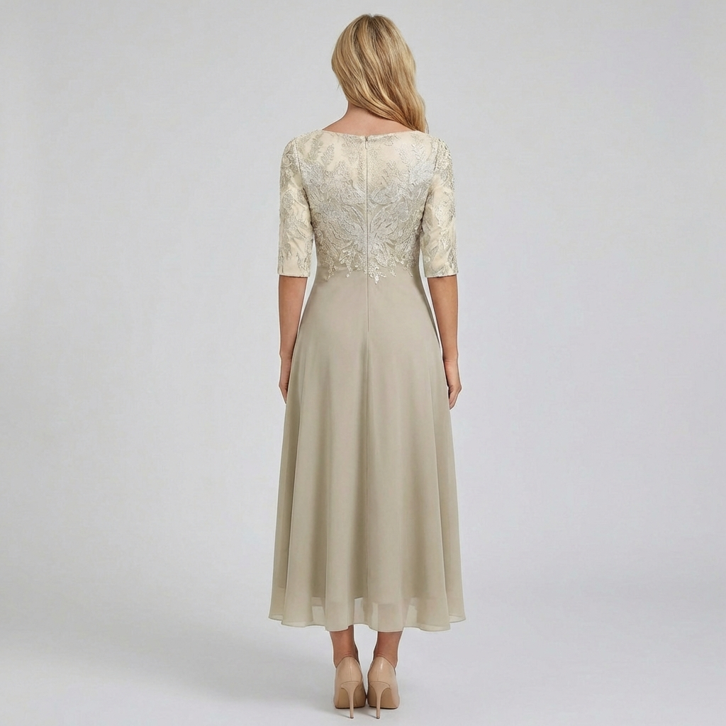 Kvinders blomsterprintet blonde chiffon aftenkjole