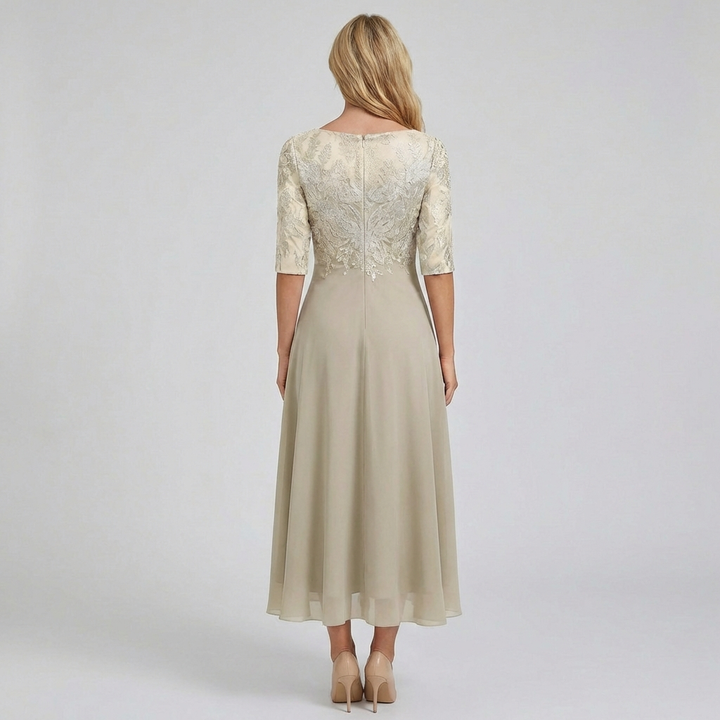 Kvinders blomsterprintet blonde chiffon aftenkjole