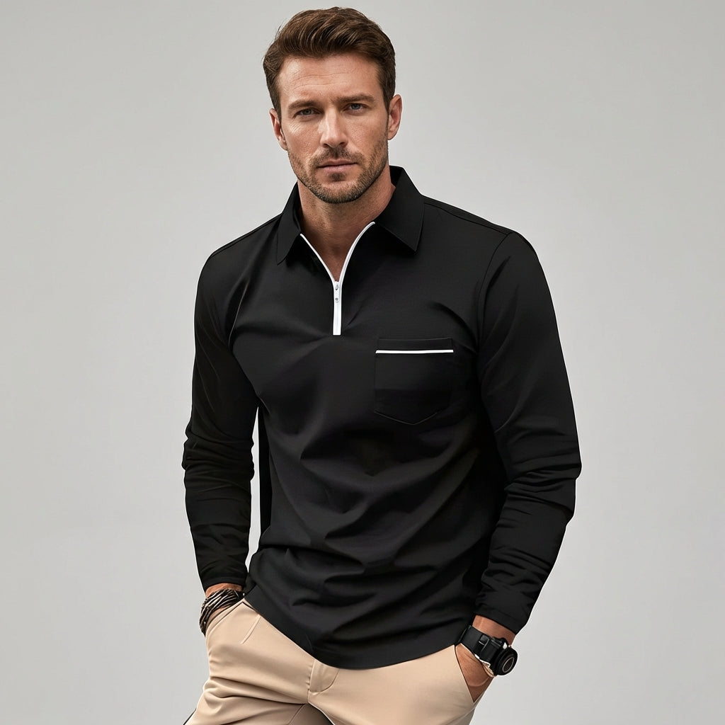 Herre langærmet poloshirt med brystlomme