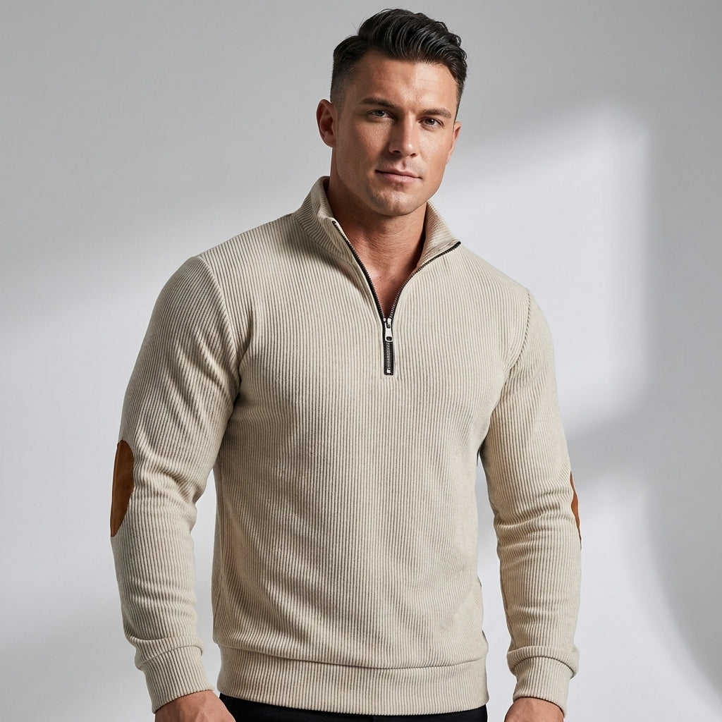 Herrepullover med ribbede manchetter