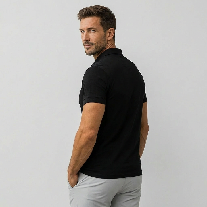 Herre Slim Fit Polo T-shirt med Kort Lynlås