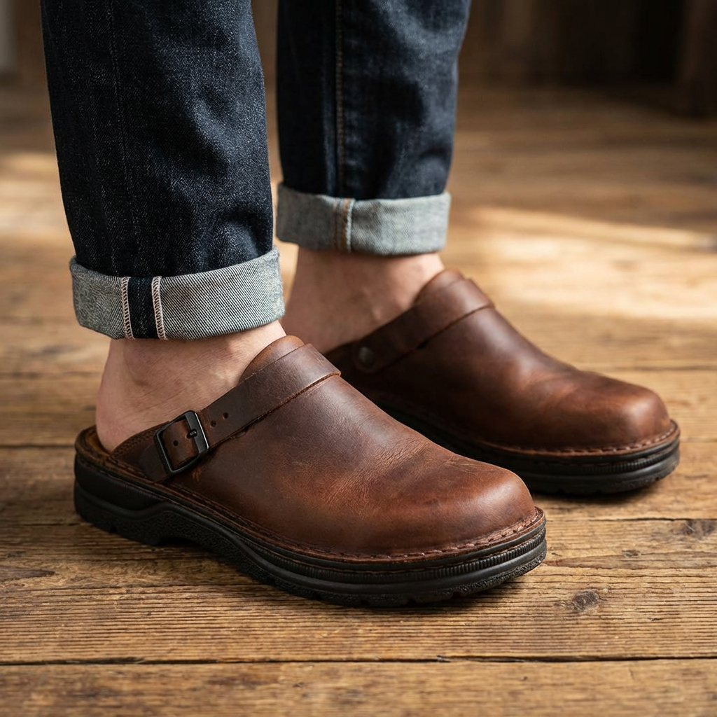 Slip-on træsko til mænd