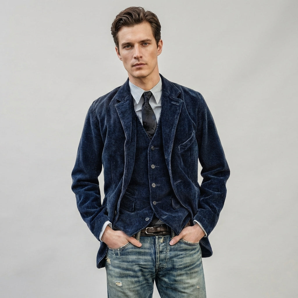 Stilfuldt vintage blazer- og veste-sæt