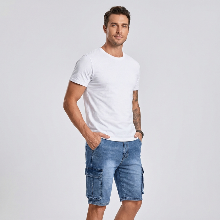 Herre denim cargoshorts