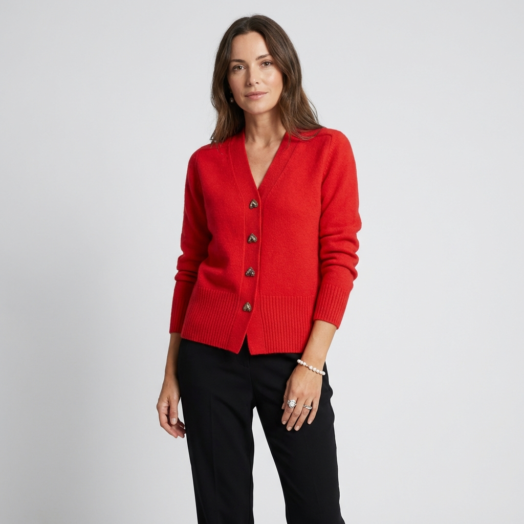 Hyggelig strikket cardigan med V-hals