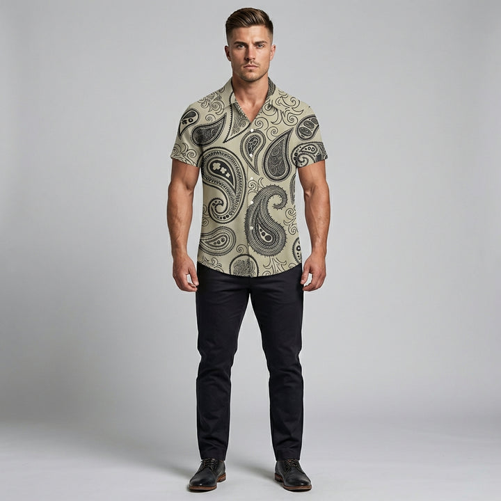 Casual streetstyle herre skjorte i hør med tribal-mønster
