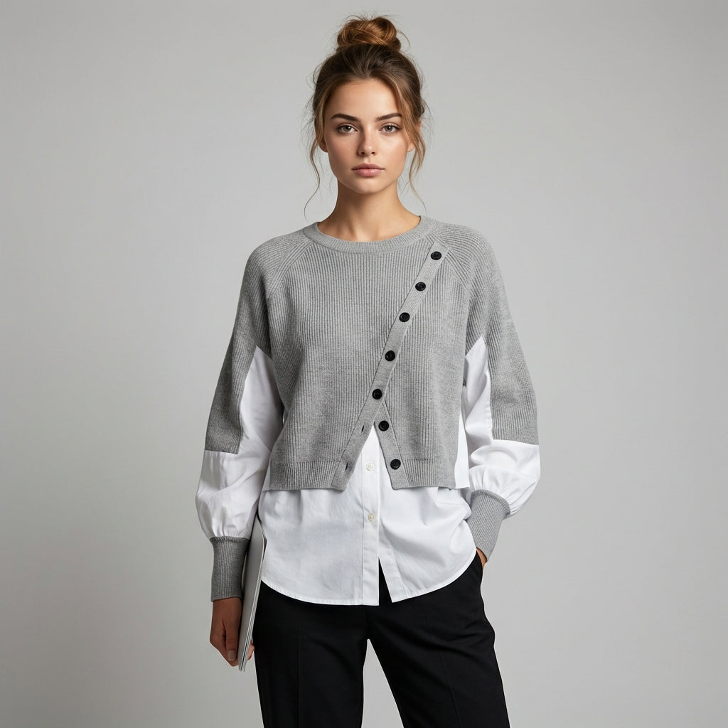 To-i-en pullover med hvid skjortekant