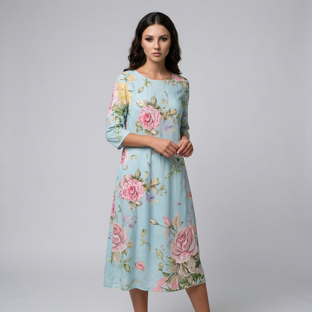 Elegant blomsterprintet sommerkjole til kvinder