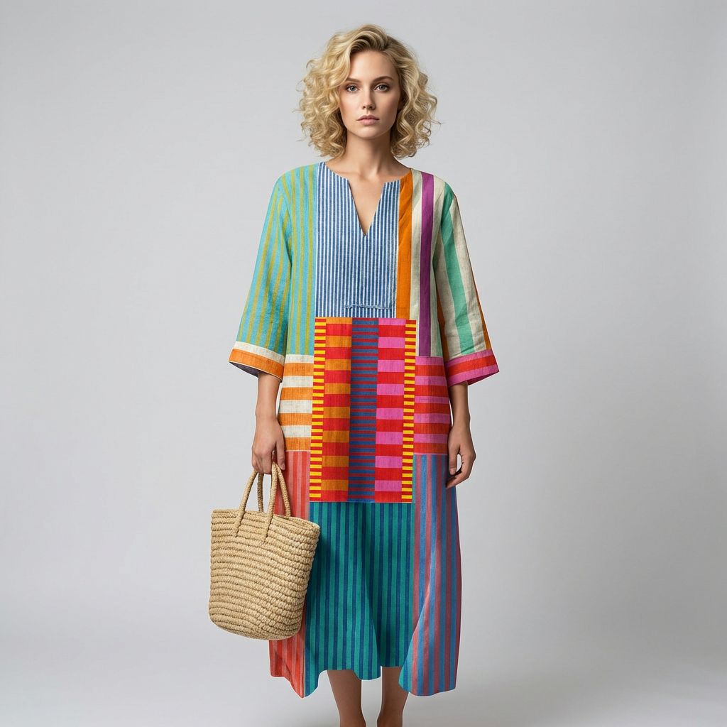 Elegant kjole med geometrisk print til kvinder