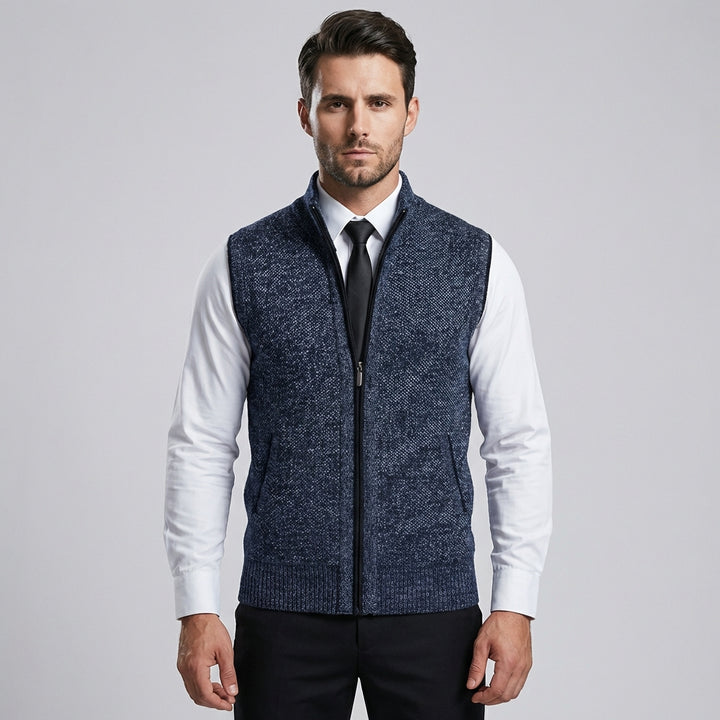 Herre strikket sweatervest med lynlås