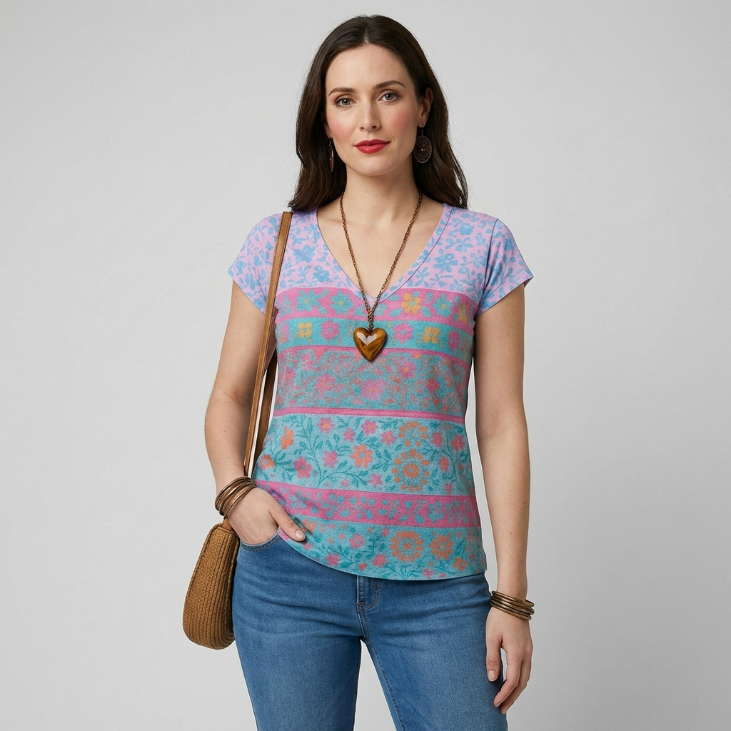 T-shirt med blomsterprint til kvinder