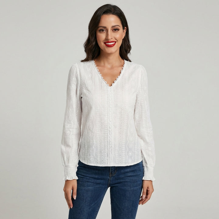 Kvinders V-hals Blonder Trim Bluse