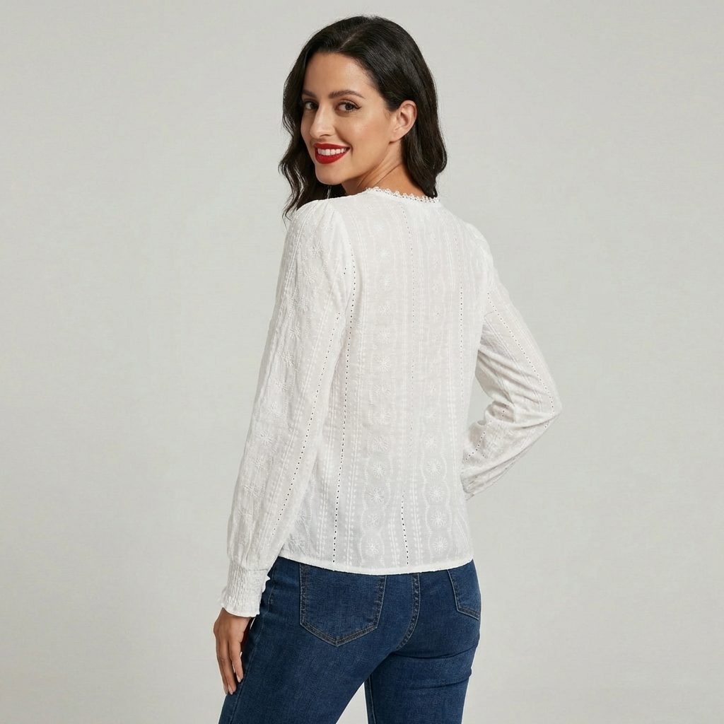 Kvinders V-hals Blonder Trim Bluse