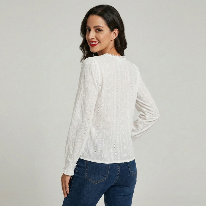 Kvinders V-hals Blonder Trim Bluse