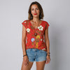 Kvinder's Blomster V-Neck T-Shirt