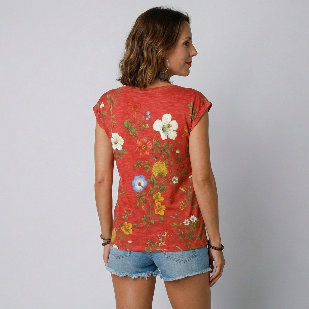 Kvinder's Blomster V-Neck T-Shirt