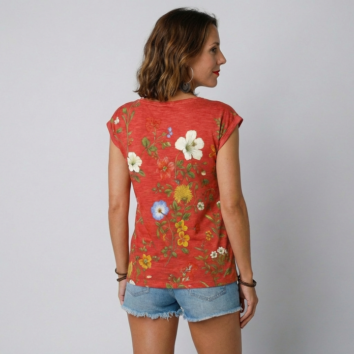 Kvinder's Blomster V-Neck T-Shirt