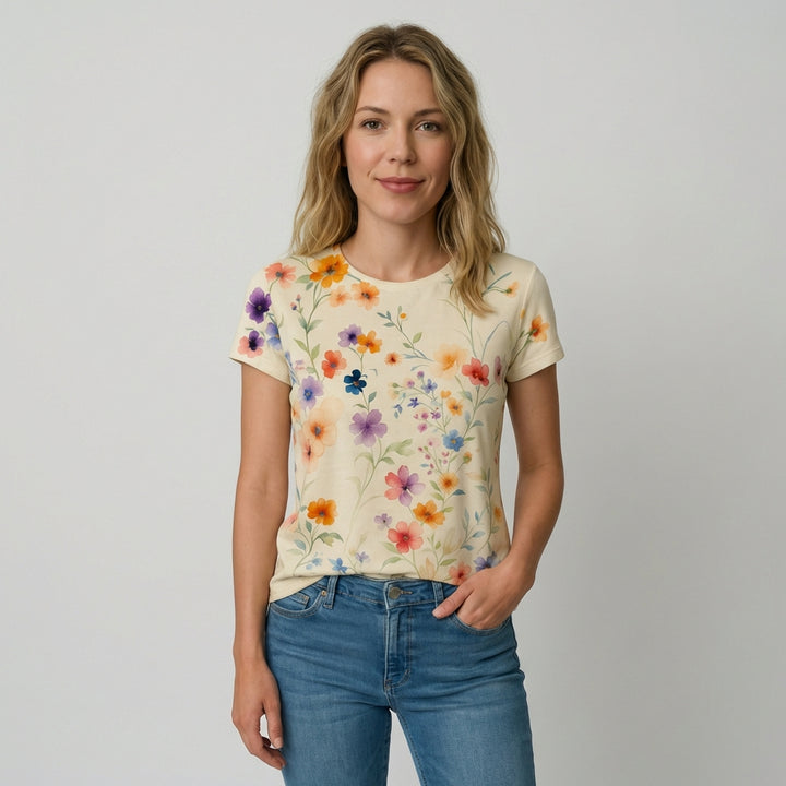 Kvinders Vintage Blomster T-Shirt