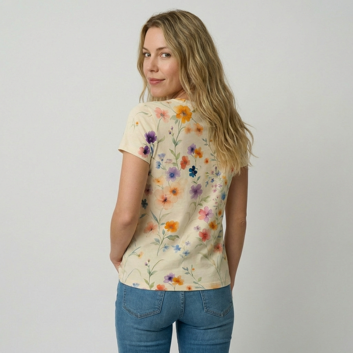 Kvinders Vintage Blomster T-Shirt
