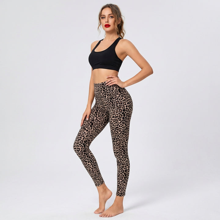 Højtaljede leggings med leopardprint til kvinder