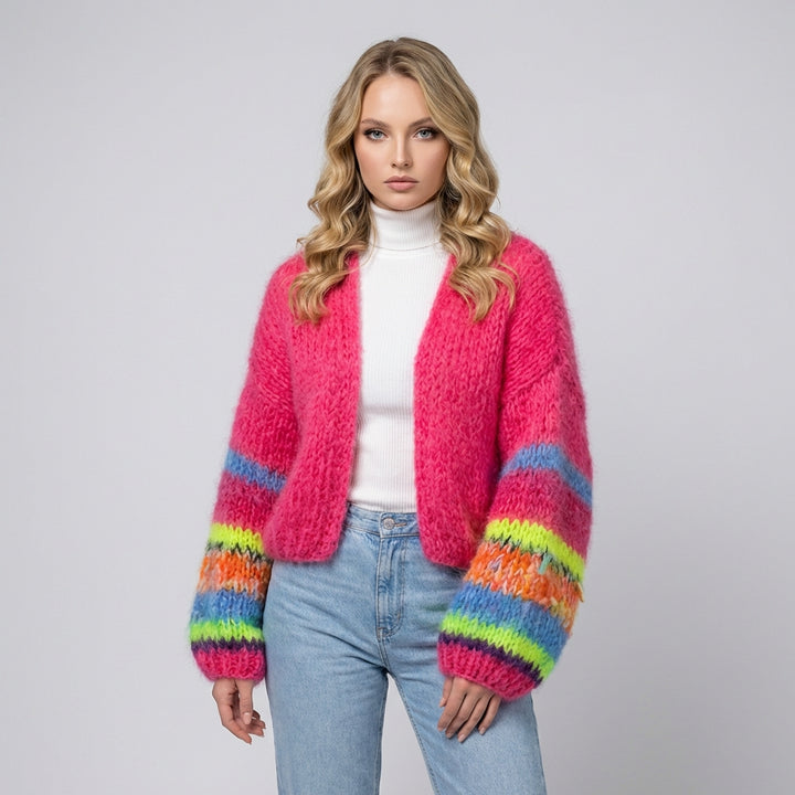 Stribet cardigan med åben front til kvinder