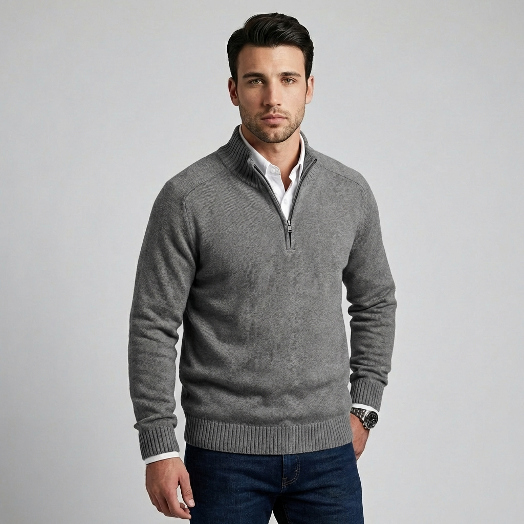 Herre sweater med halv lynlås