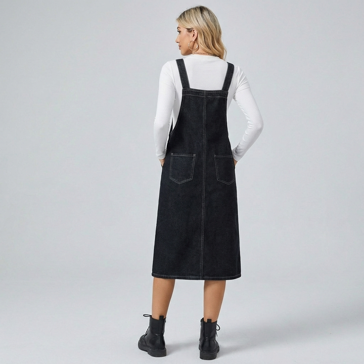 Dame midi denimforklædekjole