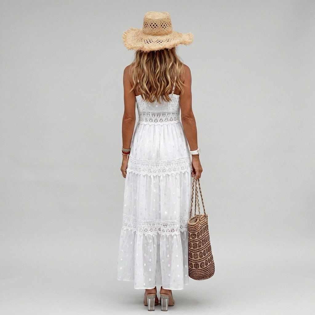 Dame boho blonde maxikjole med lag