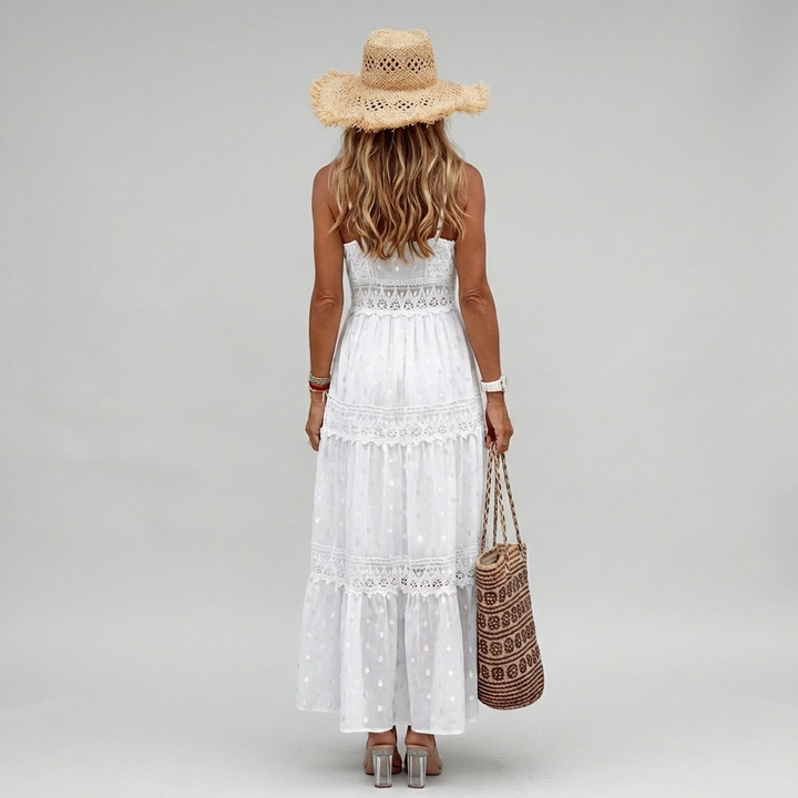 Dame boho blonde maxikjole med lag