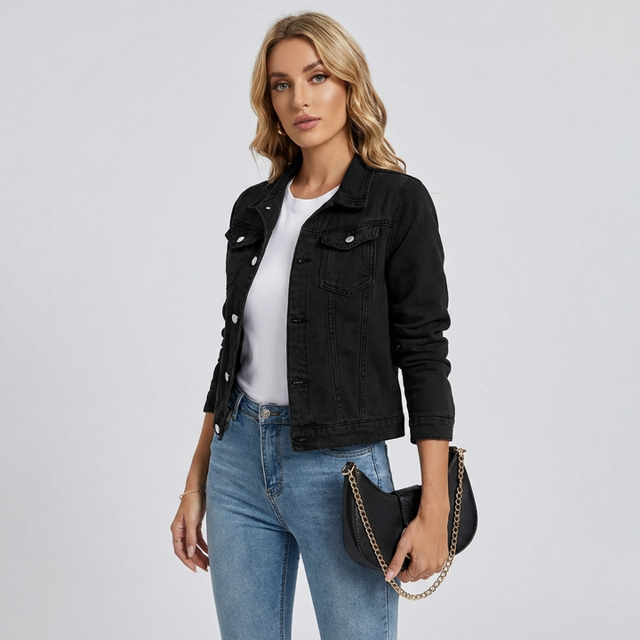 Dame klassisk denimjakke med knapper