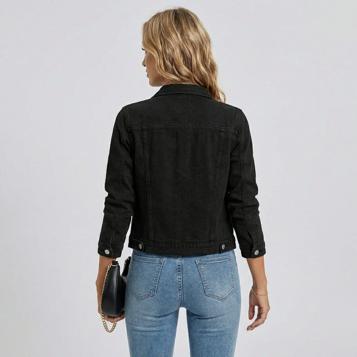 Dame klassisk denimjakke med knapper