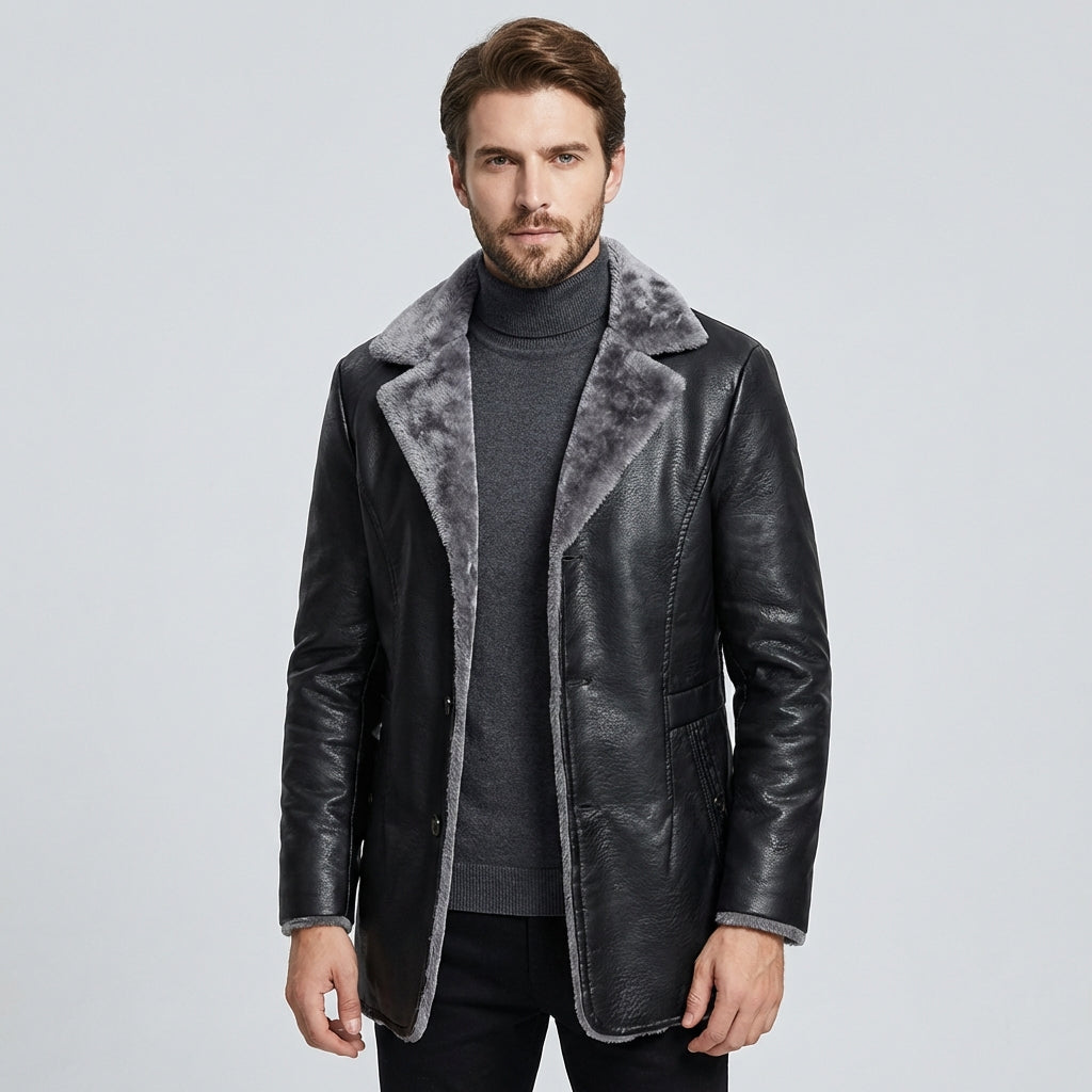 Herre læderfrakke med shearling-for