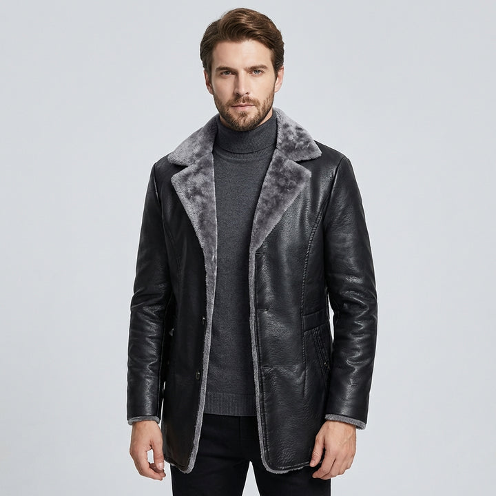 Herre læderfrakke med shearling-for