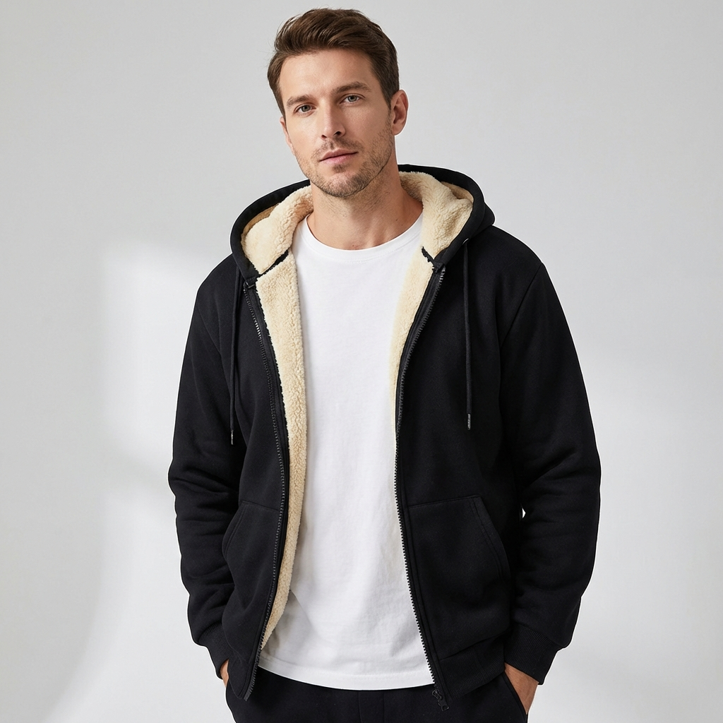 Varm herre vinterhoodie med fleecefor