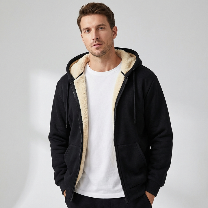 Varm herre vinterhoodie med fleecefor