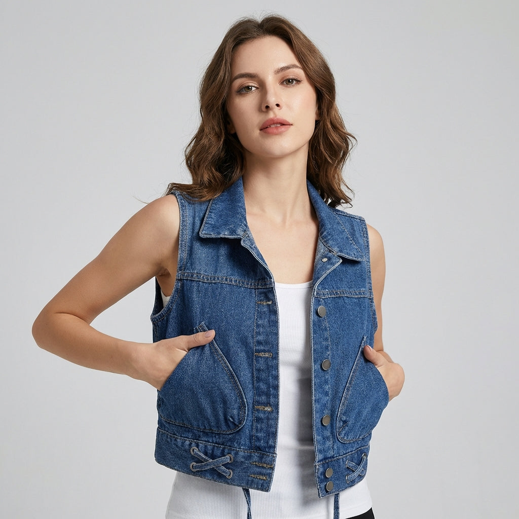 Ærmeløs let denimvest til kvinder