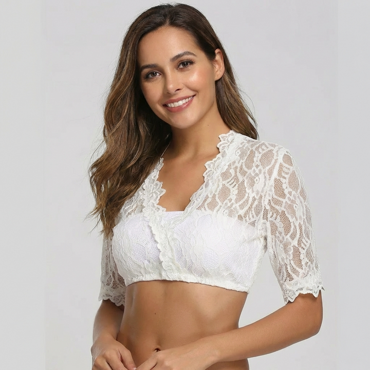 Elegant tekstureret cropped bluse til kvinder