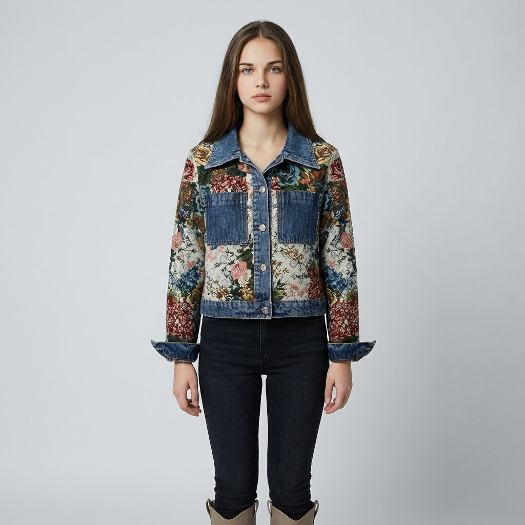 Kvinder ' s Blomster Denim Jakke