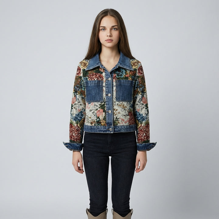Kvinder ' s Blomster Denim Jakke