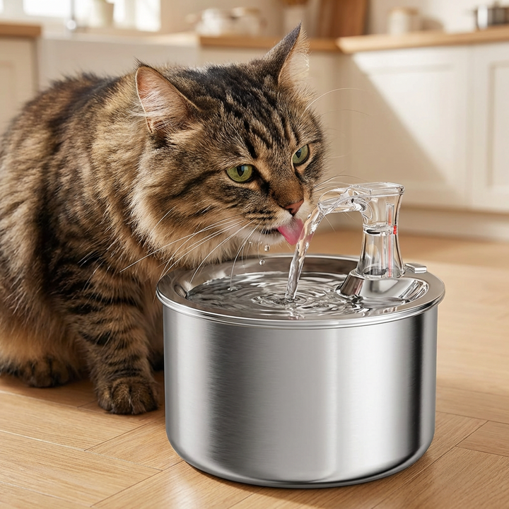 Vanddispenser til katte i rustfrit stål