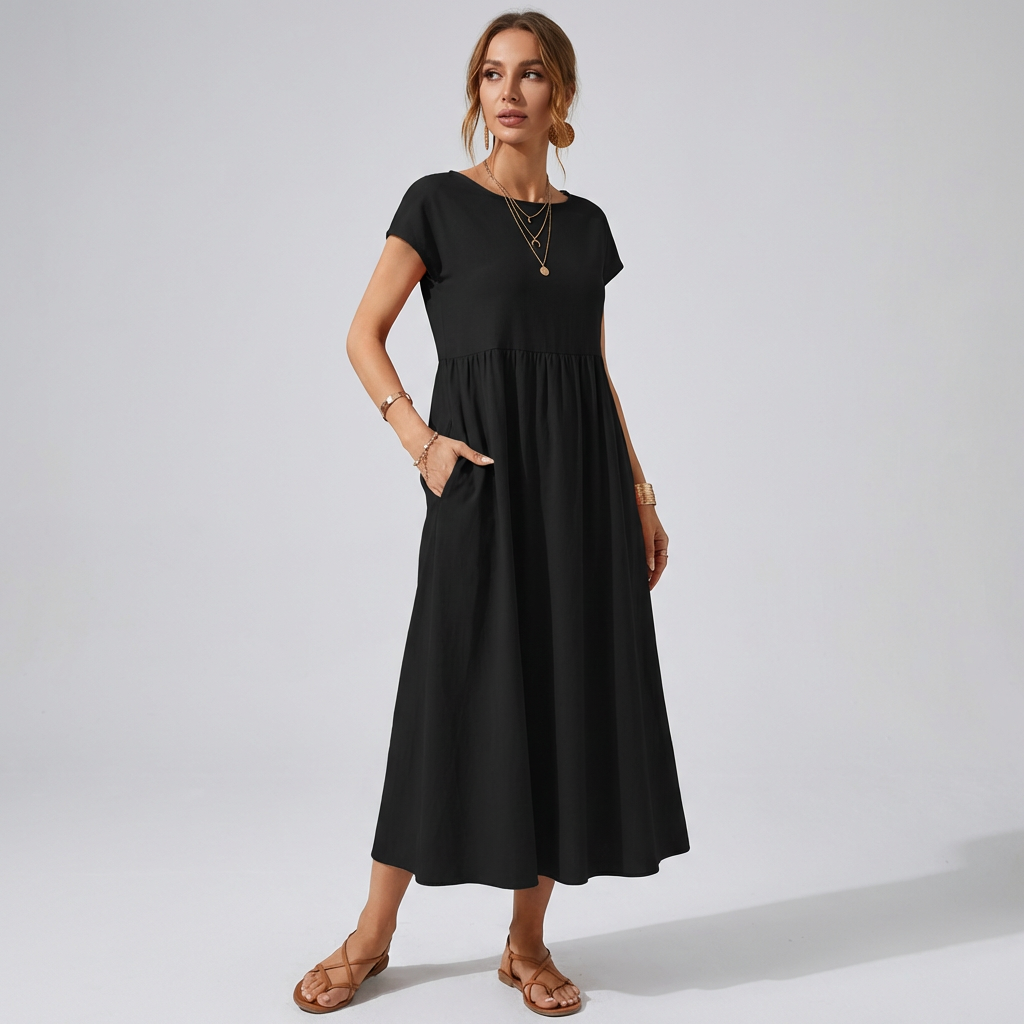 Casual Løs Patchwork Midi-Kjole