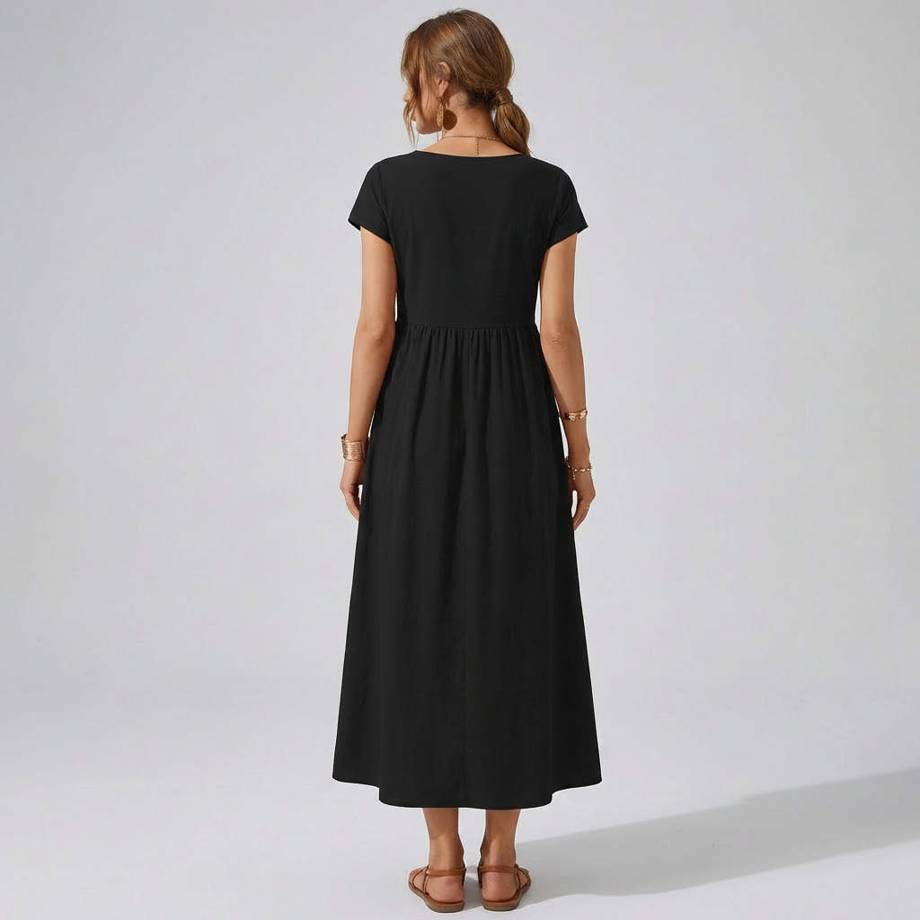 Casual Løs Patchwork Midi-Kjole