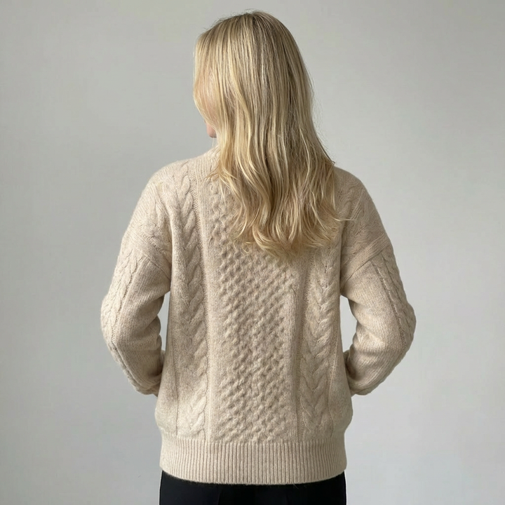 Cashmere cardigan med høj halsudskæring