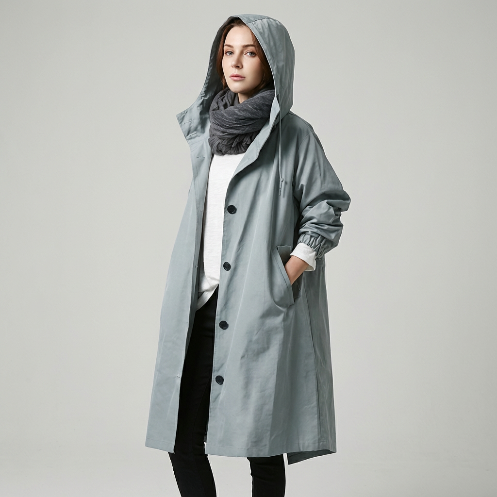 Klassisk trenchcoat med hætte
