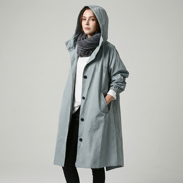 Klassisk trenchcoat med hætte
