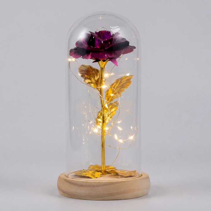 Evig rose med LED-lys i glaskuppel