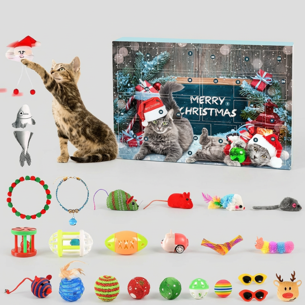 Kattelegetøj Adventskalender 24-dages interaktivt nedtællingssæt