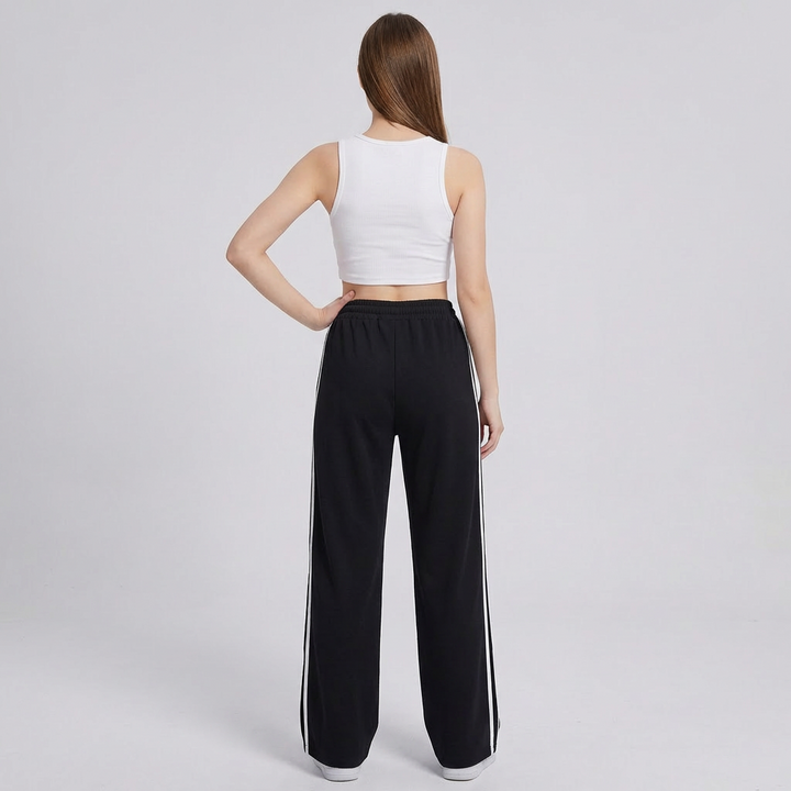 Trendy sporty bukser med vide ben